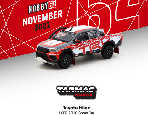Toyota Hilux TRD RHD (Right Hand Drive) Pickup Truck White and Gray with Red Graphics "Asia Cross Country Rally" (AXCR) Show Car (2016) 1/64 Diecast Model Car by Tarmac Works