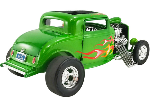 1/18 ACME 1932 Ford Blown 3 Window Hot Rod (Rat Fink Green with Flames) Diecast Car Model