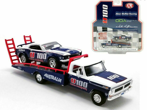 1/64 ACME Allan Moffat 1970 Ford F-250 Ramp Truck & U100 1969 Ford Mustang Diecast Car Model Set