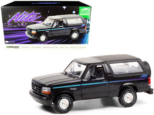 1992 Ford Bronco "Nite Edition" Black with Multicolor Stripes 1/18 Diecast Model Car by Greenlight