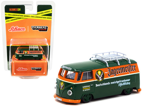 Volkswagen T1 Van Low Ride with Roof Rack "Jagermeister" Dark Green and Orange "Collaboration Model" 1/64 Diecast Model Car by Schuco & Tarmac Works