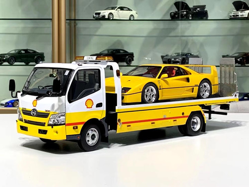 1/18 Tiny Hino 300 Flatbed Tow Truck with Lights Shell Oil Edition Diecast Car Model (towed car model NOT included)