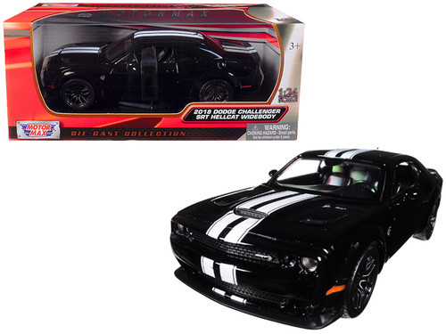2018 Dodge Challenger SRT Hellcat Widebody Black with White Stripes 1/24 Diecast Model Car by Motormax