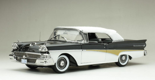 1/18 Sunstar 1958 Ford Fairlane 500 Closed Convertible (White & Raven Black) Diecast Car Model