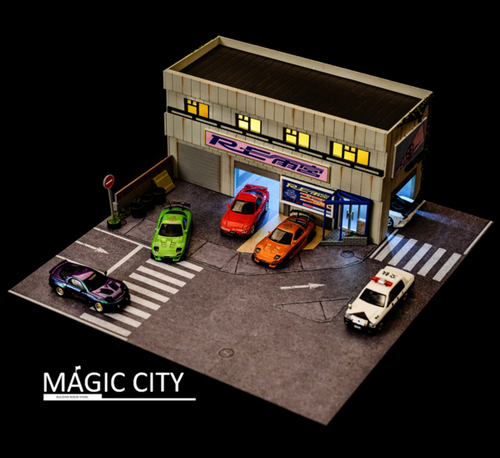 1/64 Magic City Japanese RE Modification Body Shop Diorama (car models NOT included)