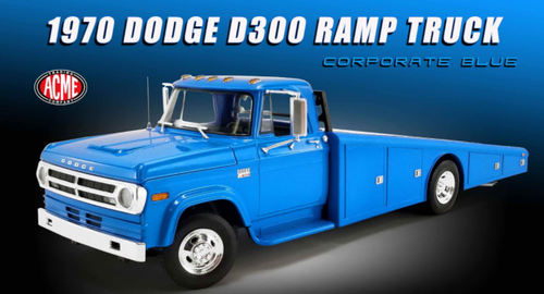  1/18 ACME 1970 Dodge D-300 D300 Ramp Truck - Corporate Blue Diecast Car Model