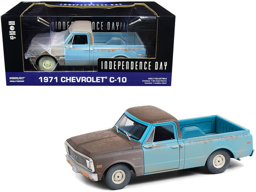 1971 Chevrolet C-10 Pickup Truck Brown and Light Blue (Weathered) "Independence Day" (1996) Movie 1/24 Diecast Model Car by Greenlight
