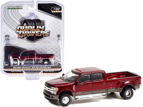 2019 Ford F-350 Dually Pickup Truck Ruby Red and Stone Gray "Dually Drivers" Series 7 1/64 Diecast Model Car by Greenlight