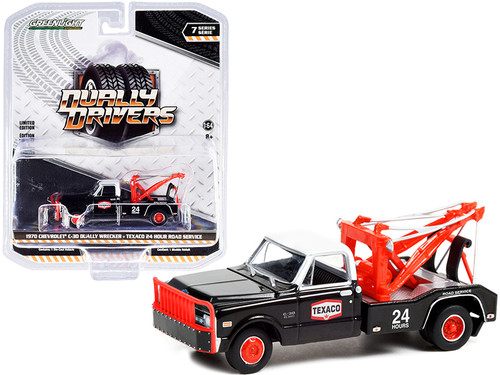 1970 Chevrolet C-30 Dually Wrecker Tow Truck "Texaco 24 Hour Road Service" Black and Red with White Top "Dually Drivers" Series 7 1/64 Diecast Model Car by Greenlight