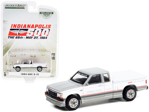 1984 GMC S-15 Extended Cab Pickup Truck with Bed Cover Gray and White Indy Hauler Official Truck "68th Annual Indianapolis 500 Mile Race" "Hobby Exclusive" 1/64 Diecast Model Car by Greenlight