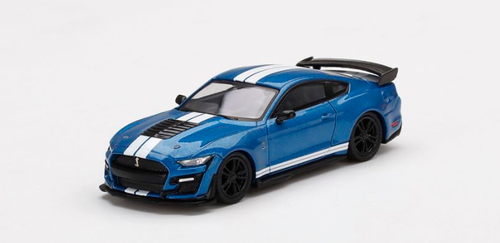 1/64 Mini GT Ford Mustang Shelby GT500 Ford Performance Blue Metallic with White Stripes Diecast Car Model