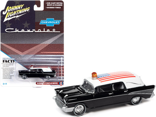 レイ 1957 Chevrolet Hearse Black with White Top and American Flag