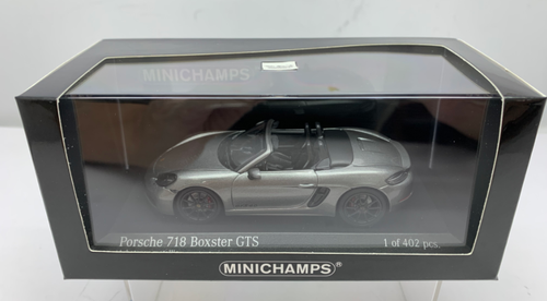 2020 Porsche 718 Cayman GTS 4.0 (982) Boxster Gray Metallic Limited Edition to 402 pieces Worldwide 1/43 Diecast Model Car by Minichamps