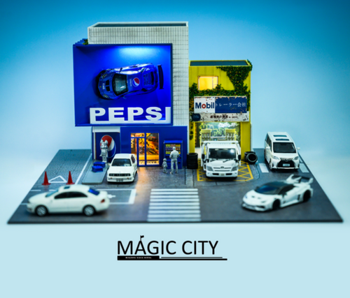 1/64 Magic City Japanese Street View Cola Mall & Trailer Shop Diorama (car models and figures NOT included)