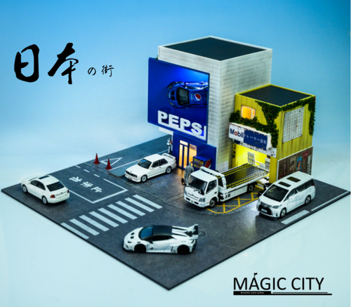 1/64 Magic City Japanese Street View Cola Mall & Trailer Shop Diorama (car models and figures NOT included)