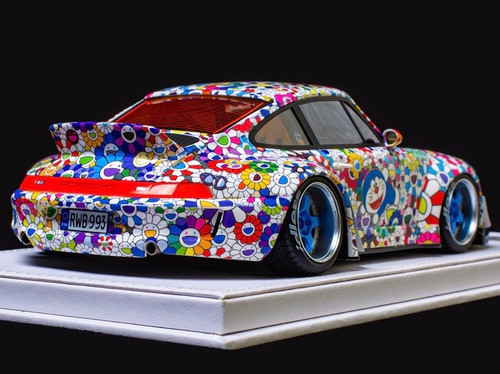 1/18 VIP Porsche 911 RWB 964 Kaikai Kiki Takashi Murakami Cartoon Edition with Blue Wheels Resin Car Model