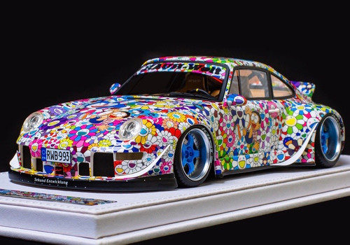 1/18 VIP Porsche 911 RWB 964 Kaikai Kiki Takashi Murakami Cartoon Edition with Blue Wheels Resin Car Model