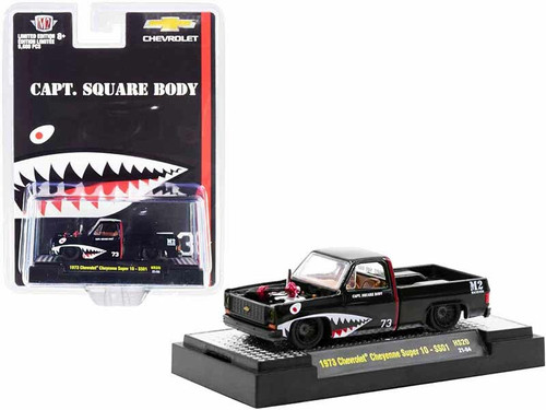 1973 Chevrolet Cheyenne Super 10 Pickup Truck "Capt. Square Body" Black Limited Edition to 9660 pieces Worldwide 1/64 Diecast Model Car by M2 Machines