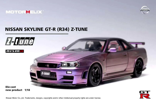 1/18 Motorhelix Nissan Skyline GT-R GTR (R34) Z-Tune (Midnight Purple) Diecast Car Model Limited 599 Pieces