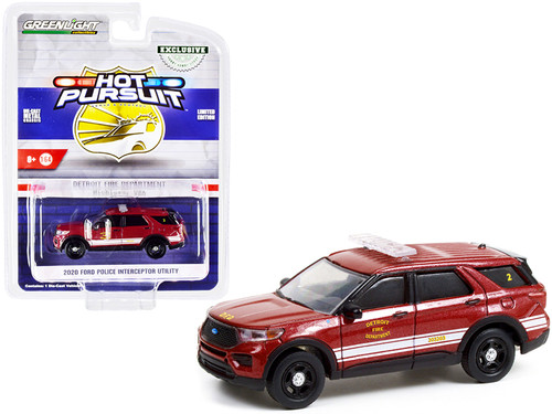 2020 Ford Police Interceptor Utility Red Metallic with White Stripes "Detroit Fire Department" "Hot Pursuit" Series 1/64 Diecast Model Car by Greenlight