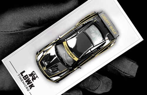 1/64 Time Micro Nissan GT-R GTR R35 3.0 LBWK (Black with Gold Accent) Standard Edition Car Model