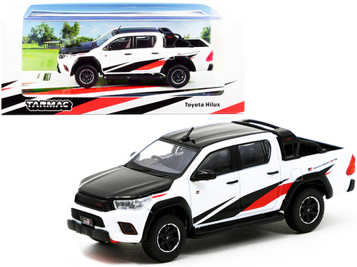 Toyota Hilux TRD Pickup Truck RHD (Right Hand Drive) White and Black with Red Stripes 1/64 Diecast Model Car by Tarmac Works