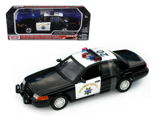 1/18 Motormax 2001 Ford Crown Victoria California Highway Patrol Car CHP (Black & White) Diecast Car Model