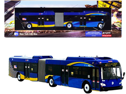New Flyer Xcelsior XD60 Articulated Bus #M103 "East Harlem 125 St." "MTA New York City Bus" Blue with Stripes 1/87 (HO) Diecast Model by Iconic Replicas