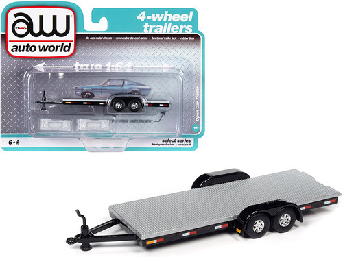 4-Wheel Open Car Trailer Silver 1/64 Diecast Model by Autoworld