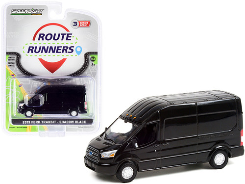 2019 Ford Transit LWB High Roof Van Shadow Black "Route Runners" Series 3 1/64 Diecast Model by Greenlight