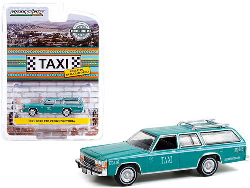 1991 Ford LTD Crown Victoria Wagon "Taxi" Teal with White Stripes "Rosarito, Baja California" (Mexico) "Hobby Exclusive" 1/64 Diecast Model Car by Greenlight