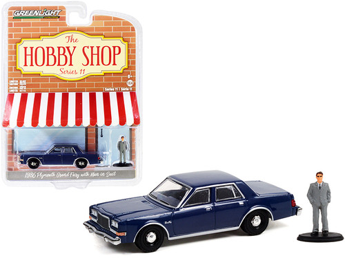 1986 Plymouth Grand Fury Unmarked Police Car Navy Blue and Man in Suit Figurine "The Hobby Shop" Series 11 1/64 Diecast Model Car by Greenlight