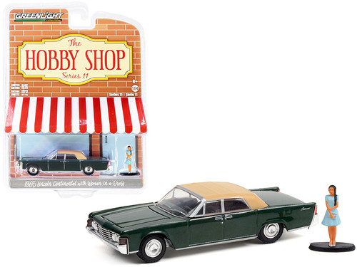 1965 Lincoln Continental Spanish Moss Green with Tan Top and Woman in a Dress Figurine "The Hobby Shop" Series 11 1/64 Diecast Model Car by Greenlight