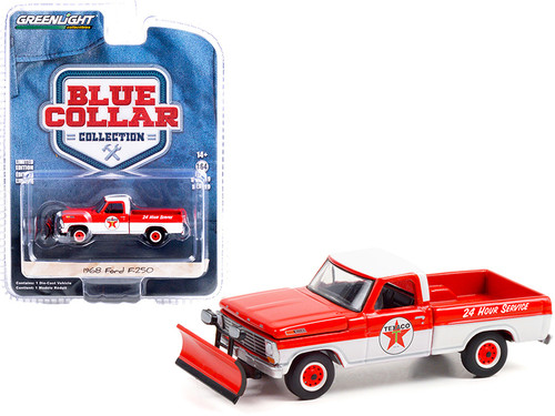 1968 Ford F-250 Pickup Truck with Snow Plow "Texaco Service" Red and White "Blue Collar Collection" Series 9 1/64 Diecast Model Car by Greenlight