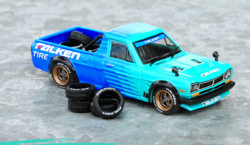 Nissan Sunny "Hakotora" RHD (Right Hand Drive) Pickup Truck "Falken Tires" with Extra Wheels 1/64 Diecast Model Car by Inno Models