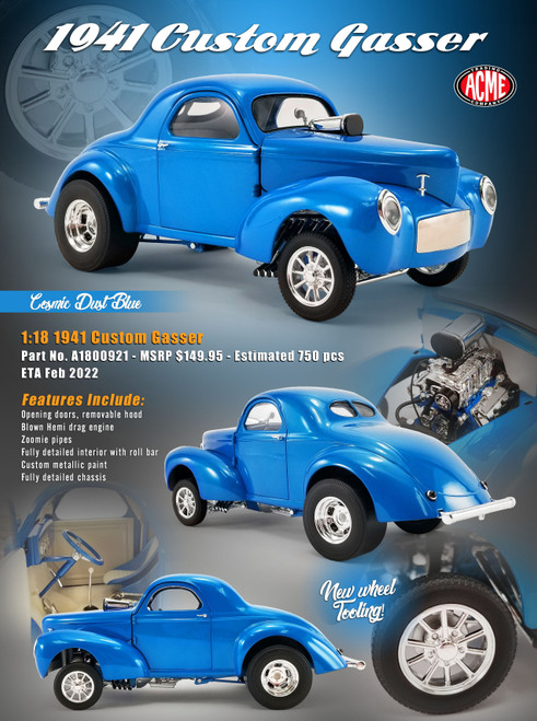 1/18 ACME 1941 Custom Gasser -  Cosmic Dust Blue Diecast Car Model