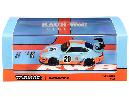 RWB 993 #20 "Gulf Oil" Light Blue and Orange "RAUH-Welt BEGRIFF" Limited Edition to 2500 pieces Worldwide 1/64 Diecast Model Car by Tarmac Works