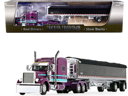 Peterbilt 379 70" Mid-Roof Sleeper Cab with 50' Wilson Pacesetter Grain Trailer Purple and Black "Justin Allison Trucking" 4th in a "Big Rigs" Series 1/64 Diecast Model by DCP/First Gear