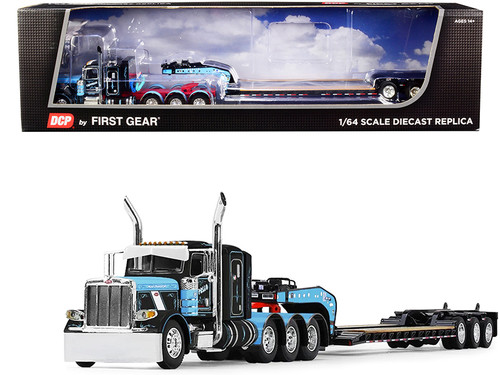 Peterbilt 389 36" Flattop Sleeper Cab with Fontaine Magnitude Lowboy Tri-Axle Trailer "Cappello Heavy Transport" Light Blue and Black 1/64 Diecast Model by DCP/First Gear