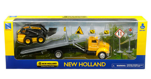 1/43 New Ray Peterbilt 335 Roll Off with New Holland Skid Steer L228 (Yellow) Car Model