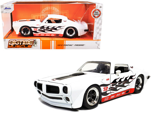 1972 Pontiac Firebird #72 White with Black Flames "Bigtime Muscle" Series 1/24 Diecast Model Car by Jada