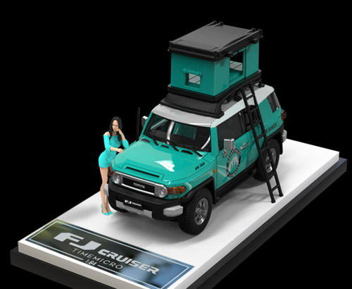 1/64 Time Micro Toyota Fuji Cruiser (Tiffany Blue) Elite Edition with Tent & Figure Car Model