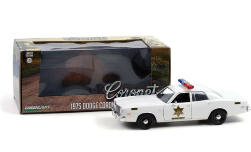 1/24 Greenlight 1975 Dodge Coronet Hazzaed County Sheriff White Diecast Car Model