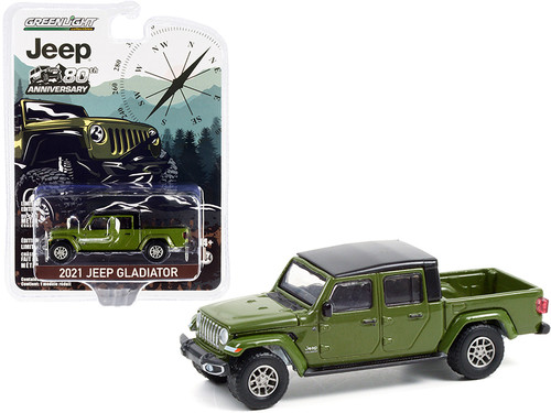 2021 Jeep Gladiator Pickup Truck Green with Black Top "Jeep 80th Anniversary" "Anniversary Collection" Series 13 1/64 Diecast Model Car by Greenlight