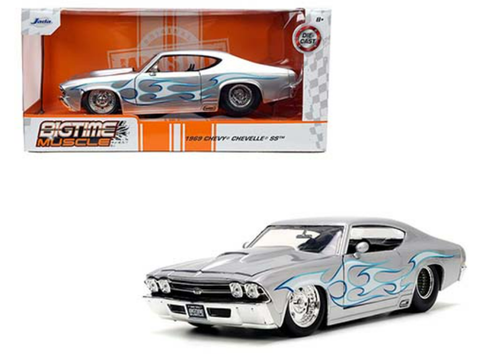 1/24 Jada 1969 Chevy Chevelle SS Silver Flames Diecast Car Model