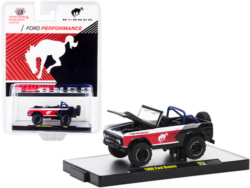 1966 Ford Bronco Red and Black with White Stripes "Ford Performance" Limited Edition to 8250 pieces Worldwide 1/64 Diecast Model Car by M2 Machines