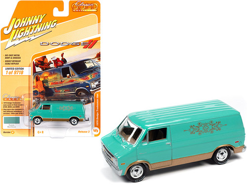 1976 Dodge Tradesman Van Custom Mint Green and Gold with Graphics "Classic Gold Collection" Series Limited Edition to 9718 pieces Worldwide 1/64 Diecast Model Car by Johnny Lightning