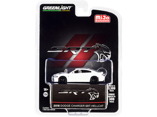 2018 Dodge Charger SRT Hellcat White with Black Racing Stripes Limited Edition to 3300 pieces Worldwide 1/64 Diecast Model Car by Greenlight