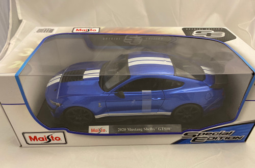 1/18 Maisto 2020 Ford Mustang GT500 (Blue with White Stripes) Diecast Car Model
