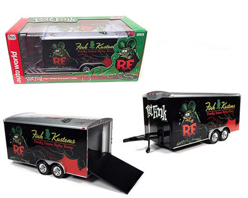 1/18 Auto World Trailer Rat Fink Black Enclosed Trailer Car Model